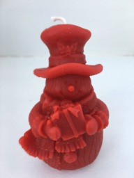 Snowman Beeswax Candle. Cranberry Red - Approximately 4-1/2'' Tall - thumbnail 1