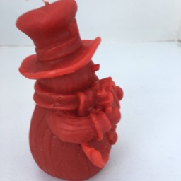 Snowman Beeswax Candle. Cranberry Red - Approximately 4-1/2'' Tall - thumbnail 3