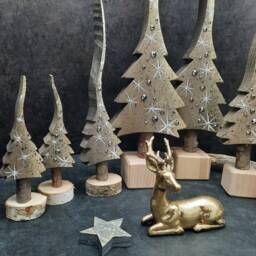 Dark Champagne, Gold/Grey Shimmering, A Glittering Christmas Tree, Hand-Painted Made Of Wood in 4 Sizes - thumbnail 2