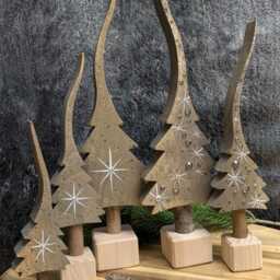 Dark Champagne, Gold/Grey Shimmering, A Glittering Christmas Tree, Hand-Painted Made Of Wood in 4 Sizes - thumbnail 4