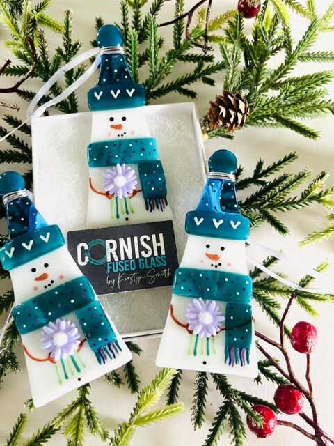 Cute Snowman Fused Glass Christmas Decoration - Tree Decoration, Cornwall, Cornish - image 1