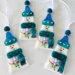 Cute Snowman Fused Glass Christmas Decoration - Tree Decoration, Cornwall, Cornish - thumbnail 4