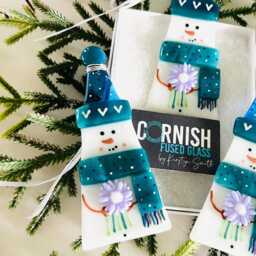 Cute Snowman Fused Glass Christmas Decoration - Tree Decoration, Cornwall, Cornish - thumbnail 2
