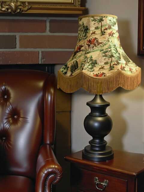 Fox Hunting Fabric Lampshade Gold Fringe, Handmade in The UK For Table & Floor Standard Lamp Shades, Ceiling Lights, Clip On Wall Lights - image 1