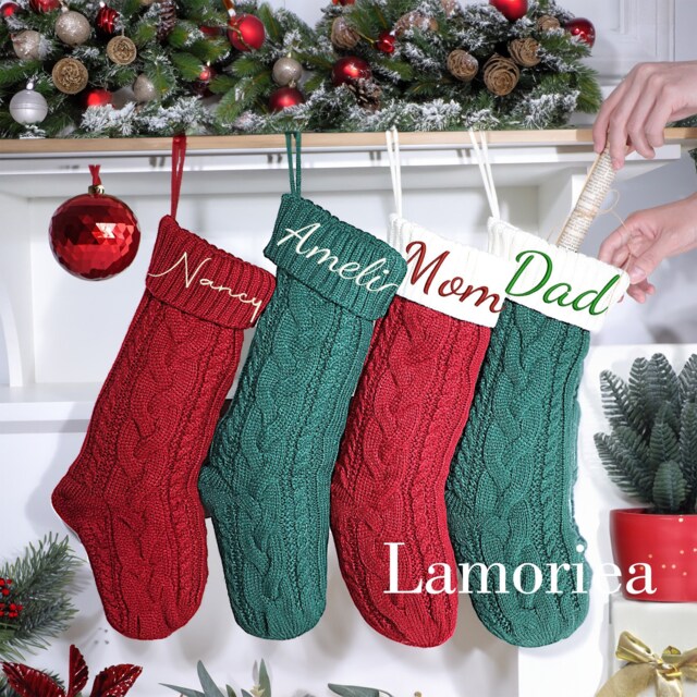 Christmas Embroidered Name Stocking, Personalized Stockings, Knit Stockings, Family Stockings, Holiday Stockings Gifts - image 1