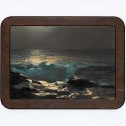 Moonlight Wood Island Light Winslow Homer Sea Waves Sky Clouds Cloudy Landscape Impressionism Classic Painting Wooden Framed Art Print - thumbnail 2