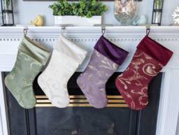 Custom Single Christmas Stocking Velvet Cuff, Gold Swirls, Jacquard Fabric