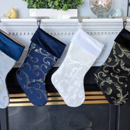 Custom Single Christmas Stocking Velvet Cuff, Gold Swirls, Jacquard Fabric - thumbnail 2