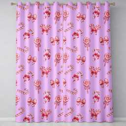 Cute Candy Cane Bows Pastel Purple Background Seamless Pattern Readymade Eyelet Ring Top Thermal 100% Blackout Curtains - thumbnail 2