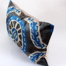 16x24 Ikat Velvet Pillow Cover, Handmade Cushion, Decorative Throw Pillow, Boho Cushion Turkish Home Decor - thumbnail 3
