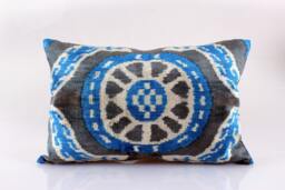 16x24 Ikat Velvet Pillow Cover, Handmade Cushion, Decorative Throw Pillow, Boho Cushion Turkish Home Decor - thumbnail 1