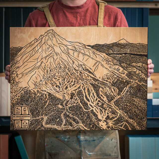 Mt Hood Meadows, Oregon Ski Trail Map - Engraved Wood Wall Art, Winter Sport Cabin Decor, Snowboard Mountain, Personalize Family Gift Poster - image 1