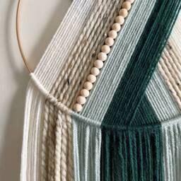 Emerald Green Yarn Hoop Wall Hanging With Beads - thumbnail 3