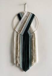 Emerald Green Yarn Hoop Wall Hanging With Beads - thumbnail 1