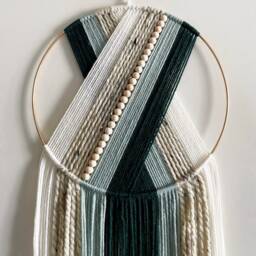 Emerald Green Yarn Hoop Wall Hanging With Beads - thumbnail 2