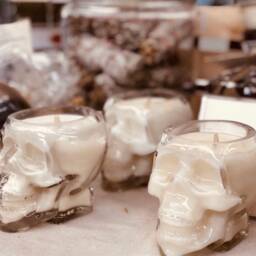 Skull Candle Jar - Soy Gothic Decor Halloween Glass Spooky Home Pick Your Scent Crime Junkie - thumbnail 3