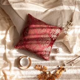 Light Burgundy - Cherry Red & Tan Pillow, Throw Pillow Cover, Decorative Cushion Accent Velour Blend Pillow - thumbnail 2