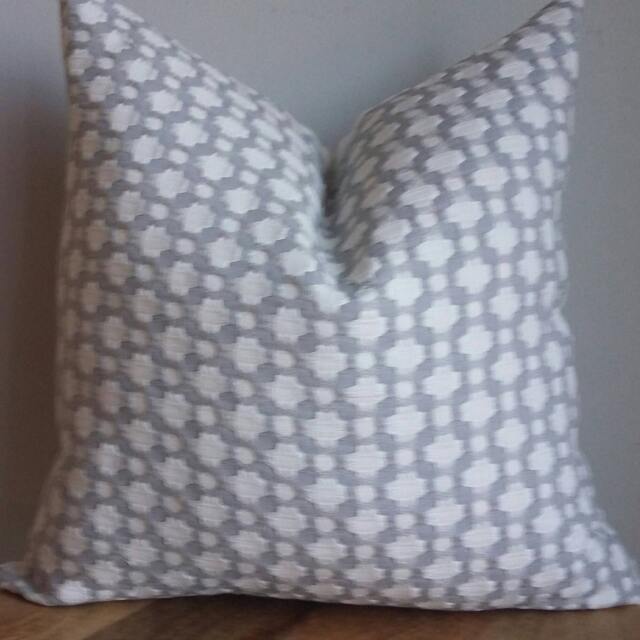 Designer F Schumacher Betwixt Gray White Zinc Neutral Geometric Small Scale Lumbar Euro Pillow Cover Cushion Toss Modern Luxe - image 1