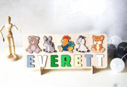 1 2 3 Birthday Gift, Animals Wooden Name Puzzle, Montessori Toy, Gift For Kids, Personalized Baby Busy Board Puzzle - thumbnail 1