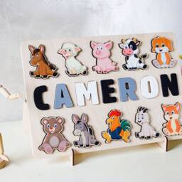 1 2 3 Birthday Gift, Animals Wooden Name Puzzle, Montessori Toy, Gift For Kids, Personalized Baby Busy Board Puzzle - thumbnail 3