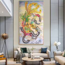 Large Dragon & Phoenix Canvas Art, Wall Art, Art Wall, Chinese Dragon Print, Decor - thumbnail 2