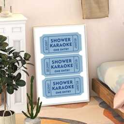 Shower Karaoke One Entry Blue Ticket Art Canvas Poster, Trendy Wall Art, Apartment Aesthetic Decor, Retro Home Printed Gift - thumbnail 3