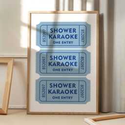 Shower Karaoke One Entry Blue Ticket Art Canvas Poster, Trendy Wall Art, Apartment Aesthetic Decor, Retro Home Printed Gift - thumbnail 1