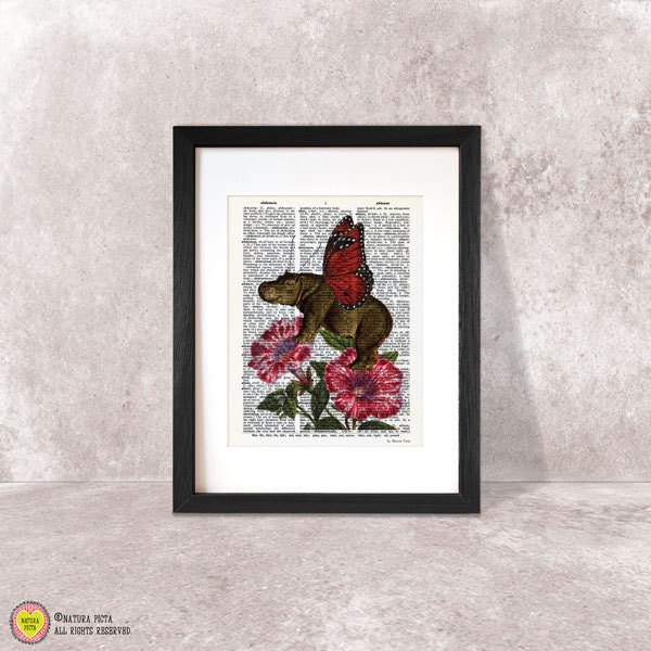 Hippo Butterfly Dictionary Art Print Funny Animal Nursery Wall Decor - image 1