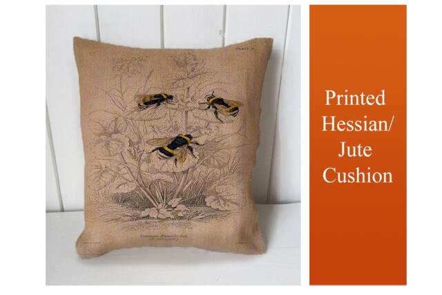 Bumble Bees Vintage Insect - Cushion Fabric Panel Or Case Or With Filling Rustic Natural Jute Burlap Hessian