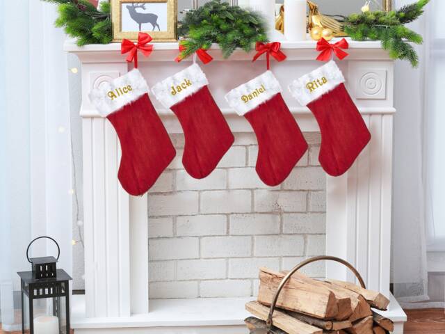 Personalised Embroidered Knitted Fluffy Stocking Cable Knit Christmas Family Gifts - Night Before Christmas, Eve