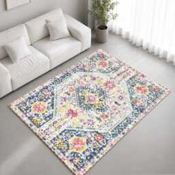 Distressed Navy Pink Medallion Rug Non-Slip Soft Area Carpet Bedroom Living Room Hallway Mat Decor - Made in UK - thumbnail 1