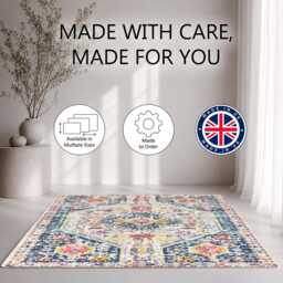 Distressed Navy Pink Medallion Rug Non-Slip Soft Area Carpet Bedroom Living Room Hallway Mat Decor - Made in UK - thumbnail 2