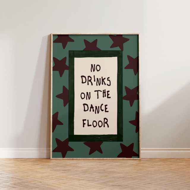 Kitchen Wall Art, No Drinks On The Dance Floor Print, Stars Poster, Colourful Handwritten Fun Living Room Print - image 1