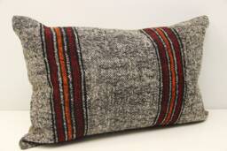 Turkish Kilim Lumbar Pillow Cover, Wool & Cotton - 16x24 Inch - thumbnail 1