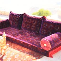 Afghan Bukhara Oriental Seating - Majlis Toshak Silky Velvet Indoor/Outdoor Hookah Lounge Home 6Pcs - thumbnail 4