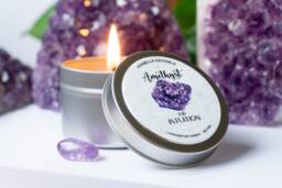 Amethyst Crystal Candle Lavender Citrus Scent, Vegan Soy Wax - 4Oz - thumbnail 1