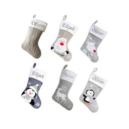 Personalised Grey Christmas Stocking - Embroidered Xmas Stockings Family Sacks - thumbnail 1