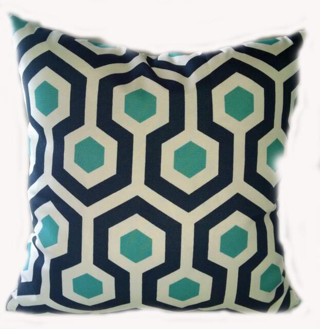 Outdoor Pillows Or Indoor Custom Cover - Shades Of Blue Navy Aqua Turquoise Ocean White Contemporary Modern Geometric 18x18, 16x16 - image 1