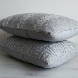Decorative Cable Knit Pillow Cover in Grey 12 X 18 Inch Textured Wool Cotton - thumbnail 3