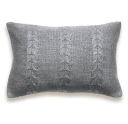 Decorative Cable Knit Pillow Cover in Grey 12 X 18 Inch Textured Wool Cotton - thumbnail 1