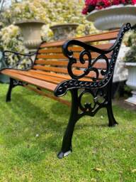 Cast Iron & Mahogany Garden Bench Furniture - thumbnail 1