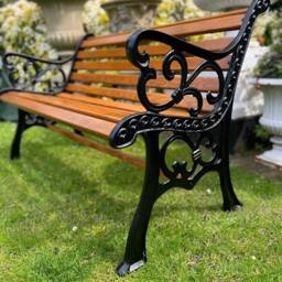 Cast Iron & Mahogany Garden Bench Furniture - thumbnail 2