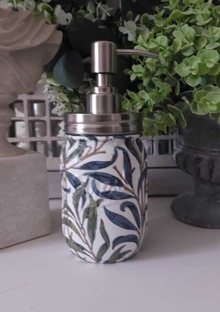 Beautiful Decoupaged William Morris Inspired Glass Mason Jar Soap Dispenser.other Designs Available.hand Decorated - image 1