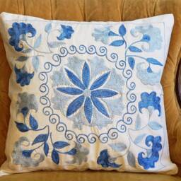 Suzani Pillow Case, Cushion Cover, Embroidered Crocheted Pillow, Handmade - thumbnail 2