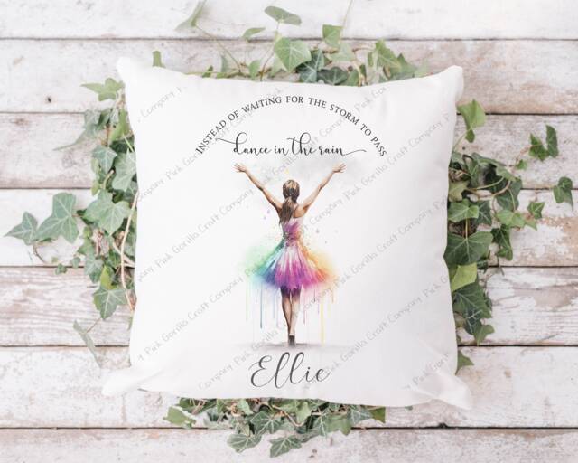 Ballet Dancer Cushion, Ballerina Gift, Gift, Cushion, Rainbow Dancer, Teacher Dance in The Rain, Dancers Gift - image 1