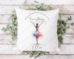 Ballet Dancer Cushion, Ballerina Gift, Gift, Cushion, Rainbow Dancer, Teacher Dance in The Rain, Dancers Gift - thumbnail 1