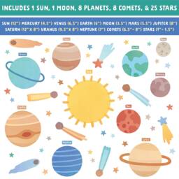 Space Wall Decals - Reusable Decals, Solar System Nursery Decor, Kids Room Art, Star - thumbnail 2