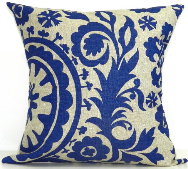 New 18x18 Inch Designer Handmade Pillow Case in Peacock & Taupe Suzani