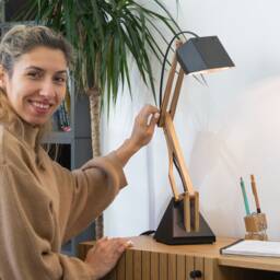 Handcrafted Oak & Aluminum Desk Lamp Modern Statement Piece - thumbnail 2