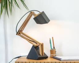 Handcrafted Oak & Aluminum Desk Lamp Modern Statement Piece - thumbnail 1